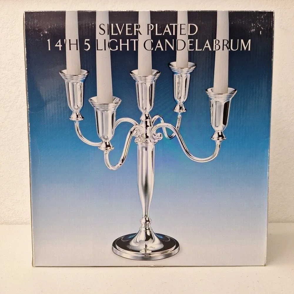Vtg GODINGER Sterling Silver Plated Candelabrum Candlestick Holder 5 Arms NEW